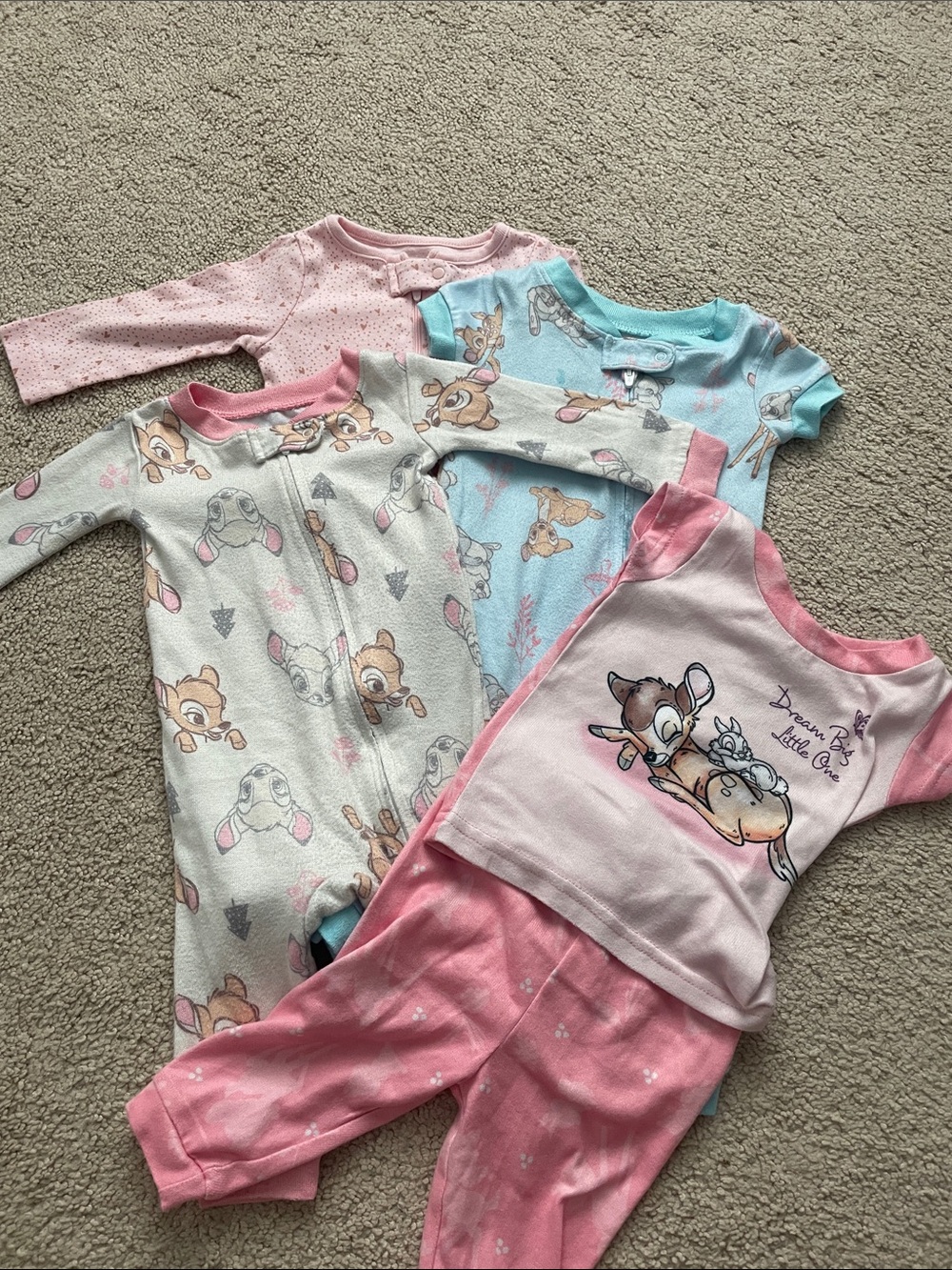 Bambi-Themed Pink & Blue Kids Pajama Set - 4 Pieces